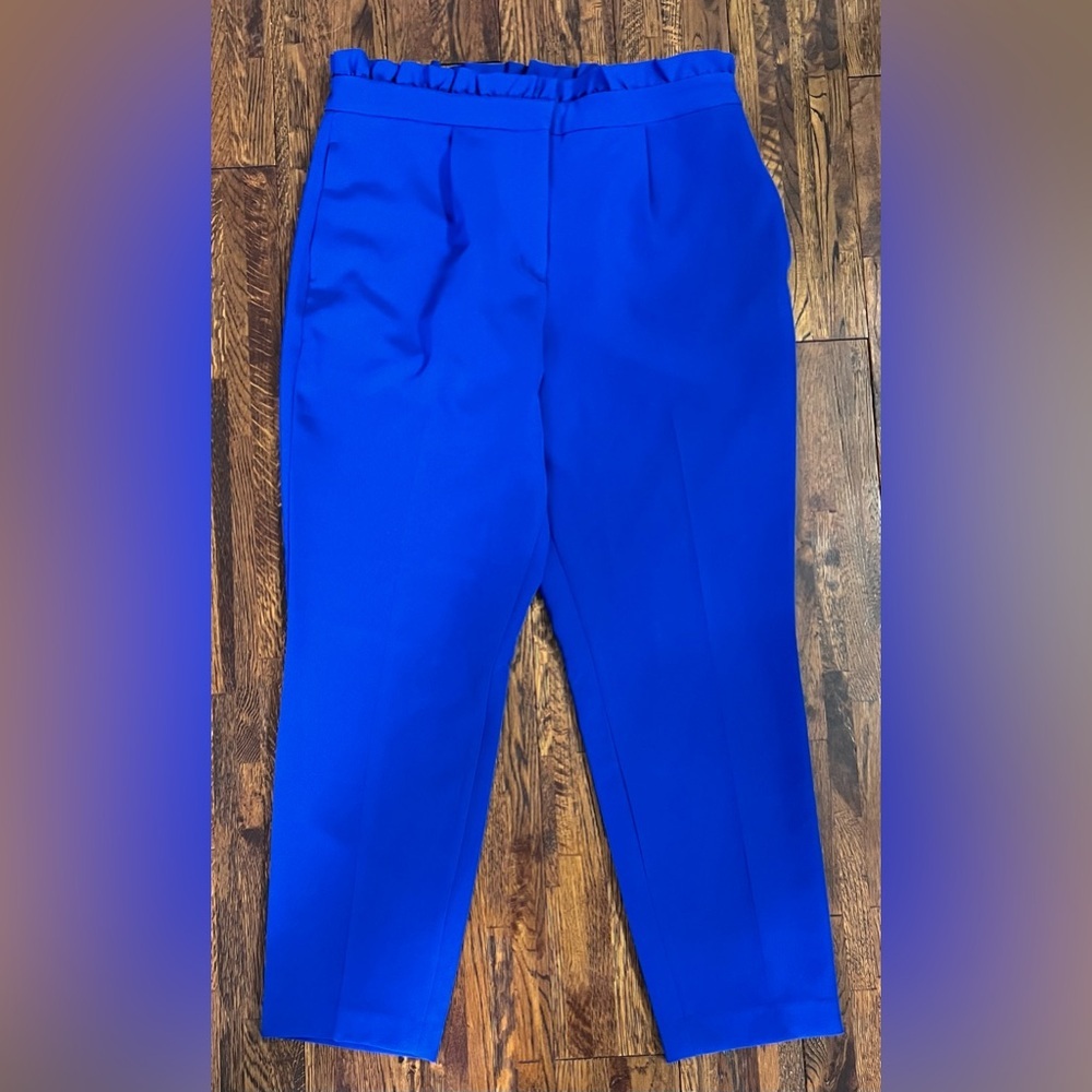 2/$15 EXPRESS High Rise Ankle Trouser with Ruffle Waist in Cobalt Blue Size 12R